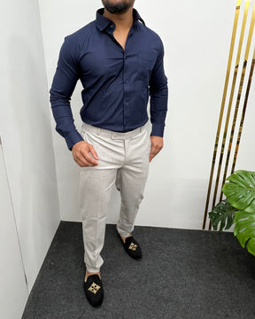 Navy Blue Business Class Oxford Lycra Formal Shirt