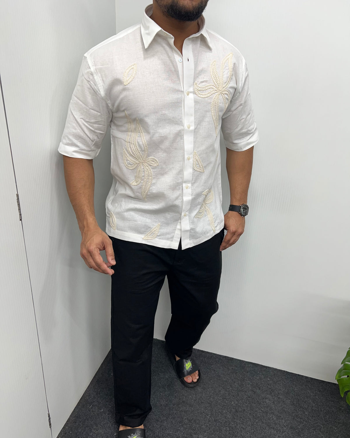 Embroidery Cotton Linen Half Shirt