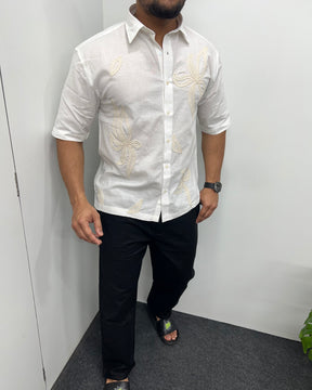 Embroidery Cotton Linen Half Shirt