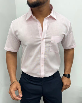 Baby Pink Pure Cotton Linen Premium Half Sleeve Shirt