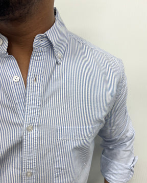 Sky Blue Cotton Oxford Striped Shirt