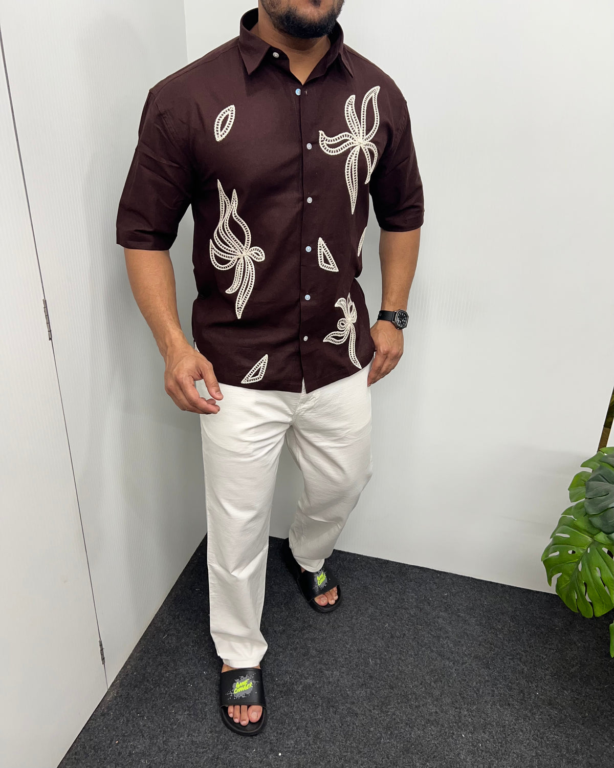 Embroidery Cotton Linen Half Shirt