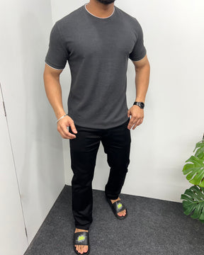 Dark Gray Plain Half Sleeve Knit T-Shirt