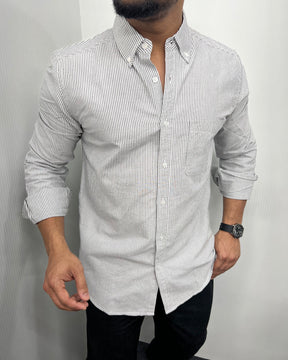 Gray Cotton Oxford Striped Shirt