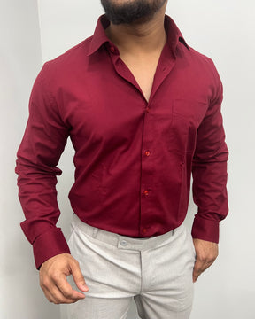 Red Maroon Business Class Oxford Lycra Formal Shirt