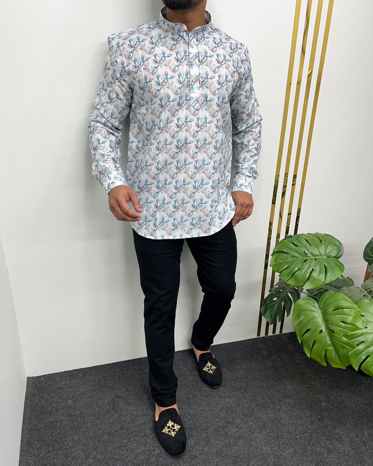 Jari Fabric Printed Premium Short Kurta