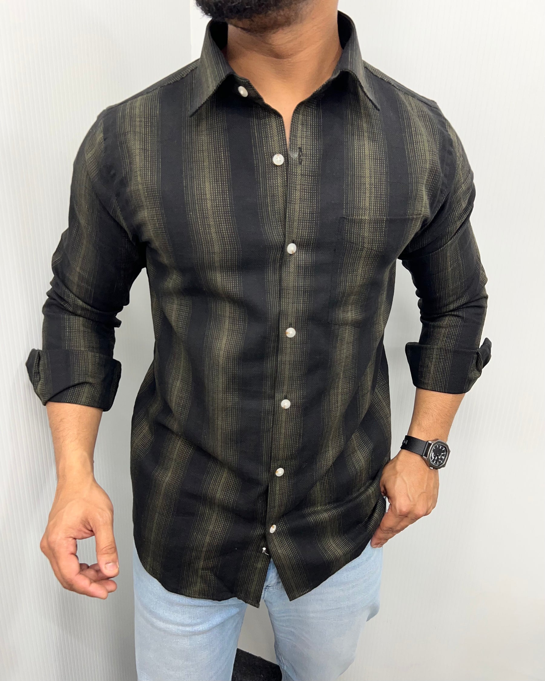 Self Striped Jute Cotton Shirt