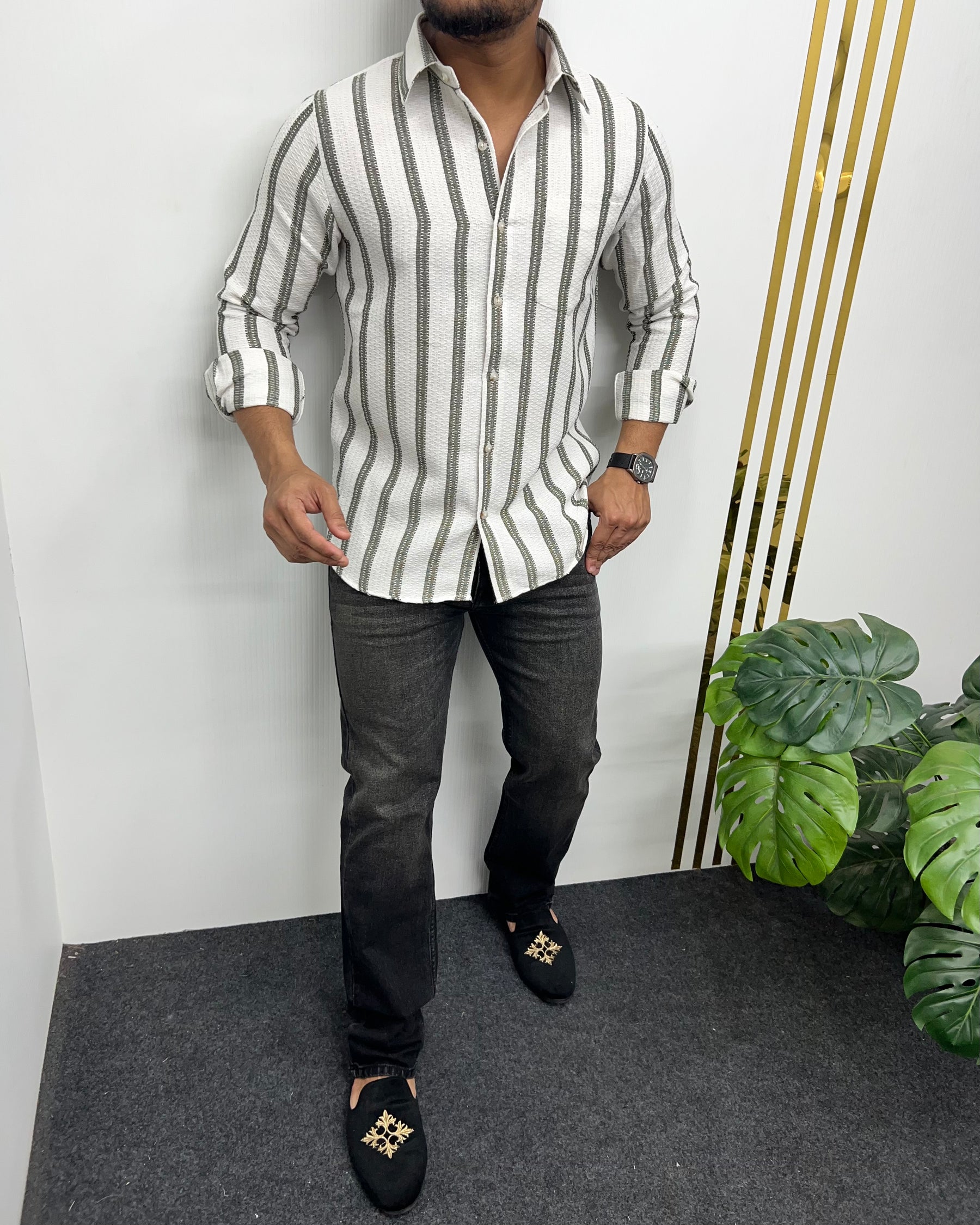 Self Striped Jute Cotton Shirt