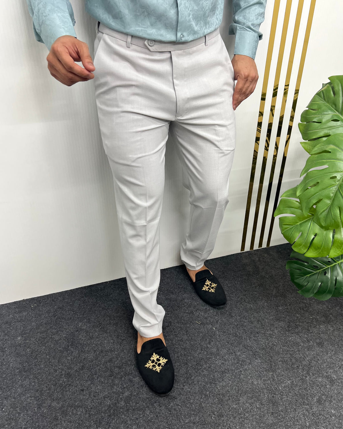 White Gray Flexiwaist Business Class Formal Pant