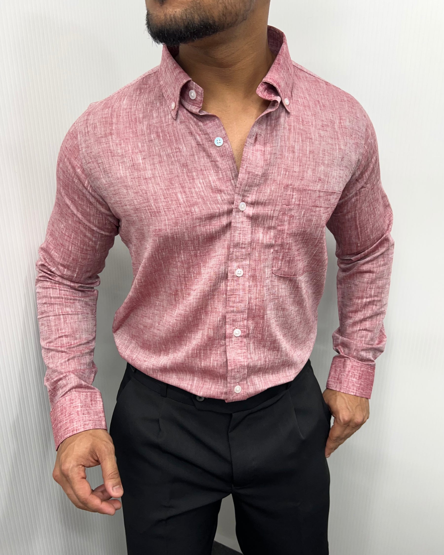 Red Melange Cotton Linen Shirt