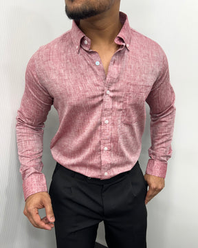 Red Melange Cotton Linen Shirt