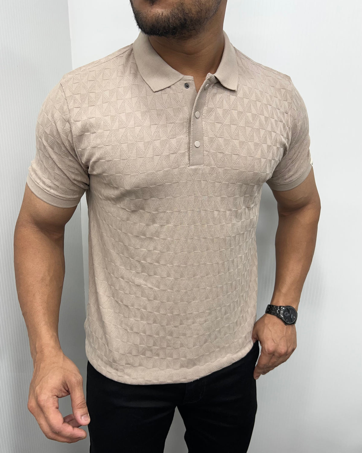 Beige Premium Jacquard T-Shirt