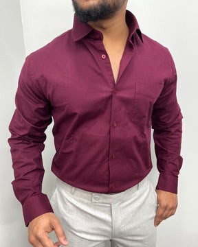 Maroon Business Class Oxford Lycra Formal Shirt