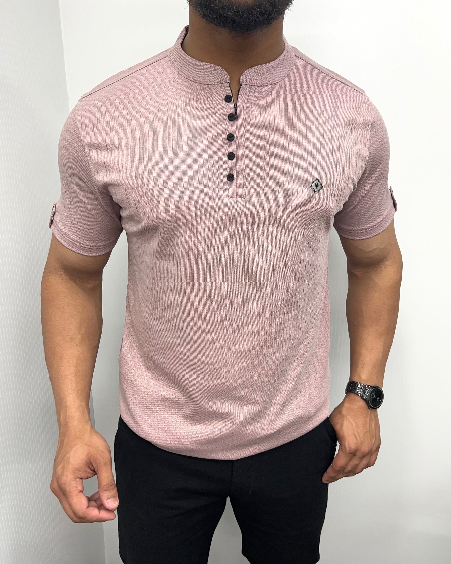 Lilac Imported Self Striped Round Neck T-Shirt