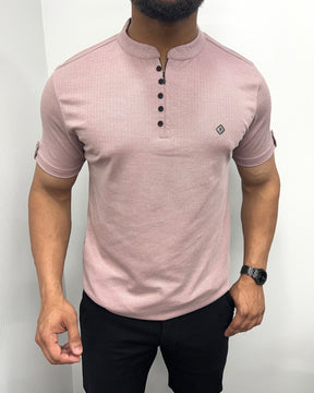 Lilac Imported Self Striped Round Neck T-Shirt