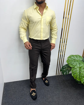 Lemon Yellow Business Class Oxford Lycra Formal Shirt