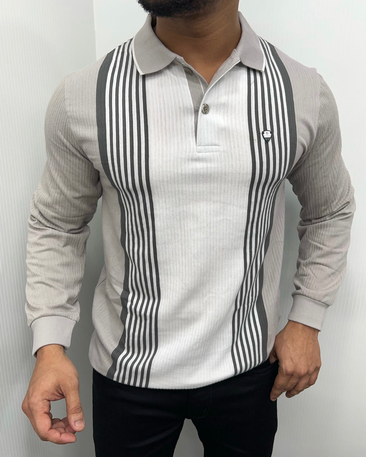 Light Gray Striped Full Sleeve T-Shirt