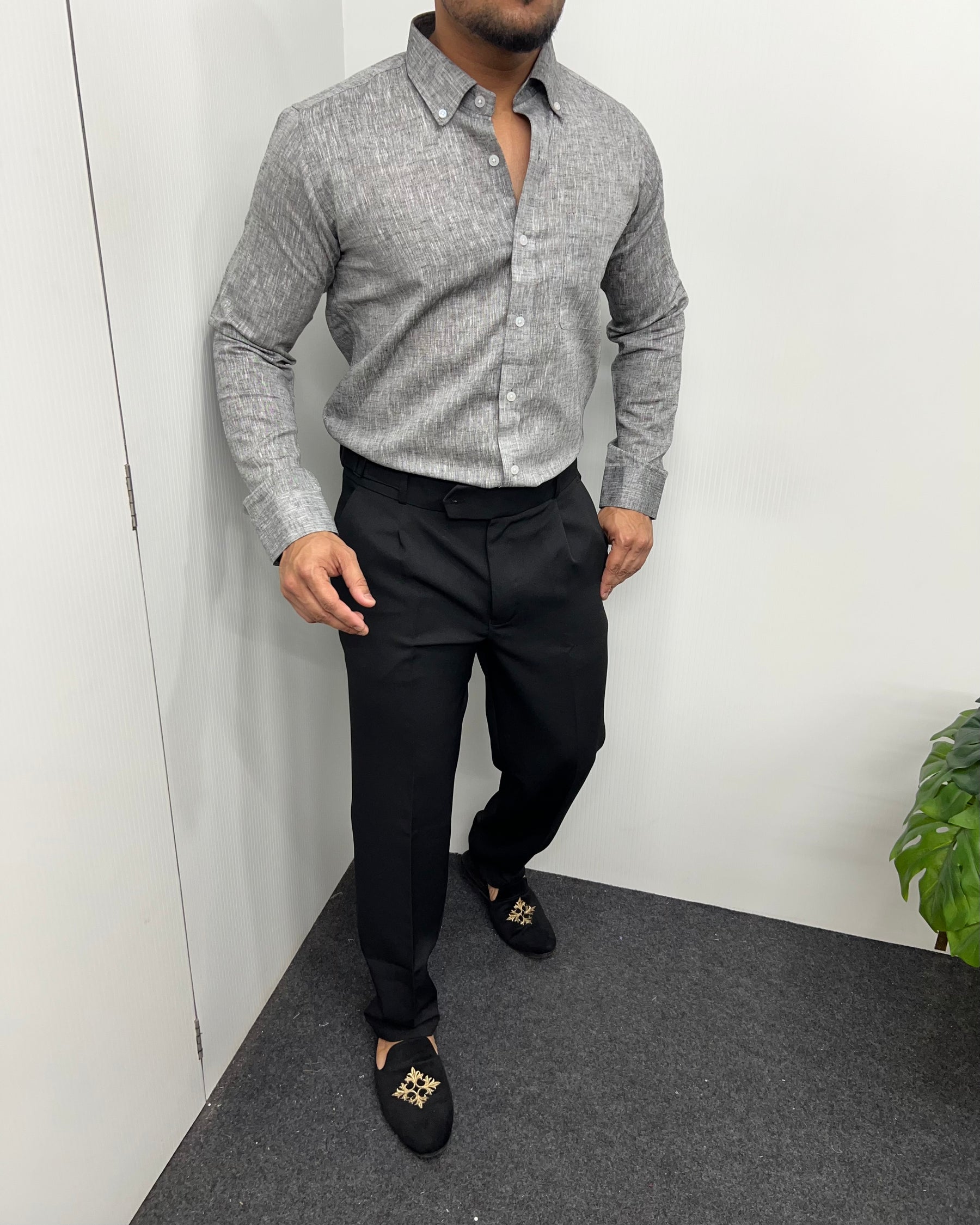 Gray Melange Cotton Linen Shirt