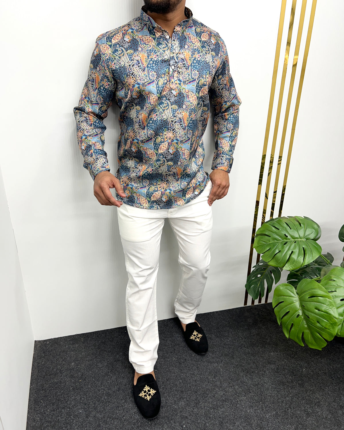 Jari Fabric Printed Premium Short Kurta