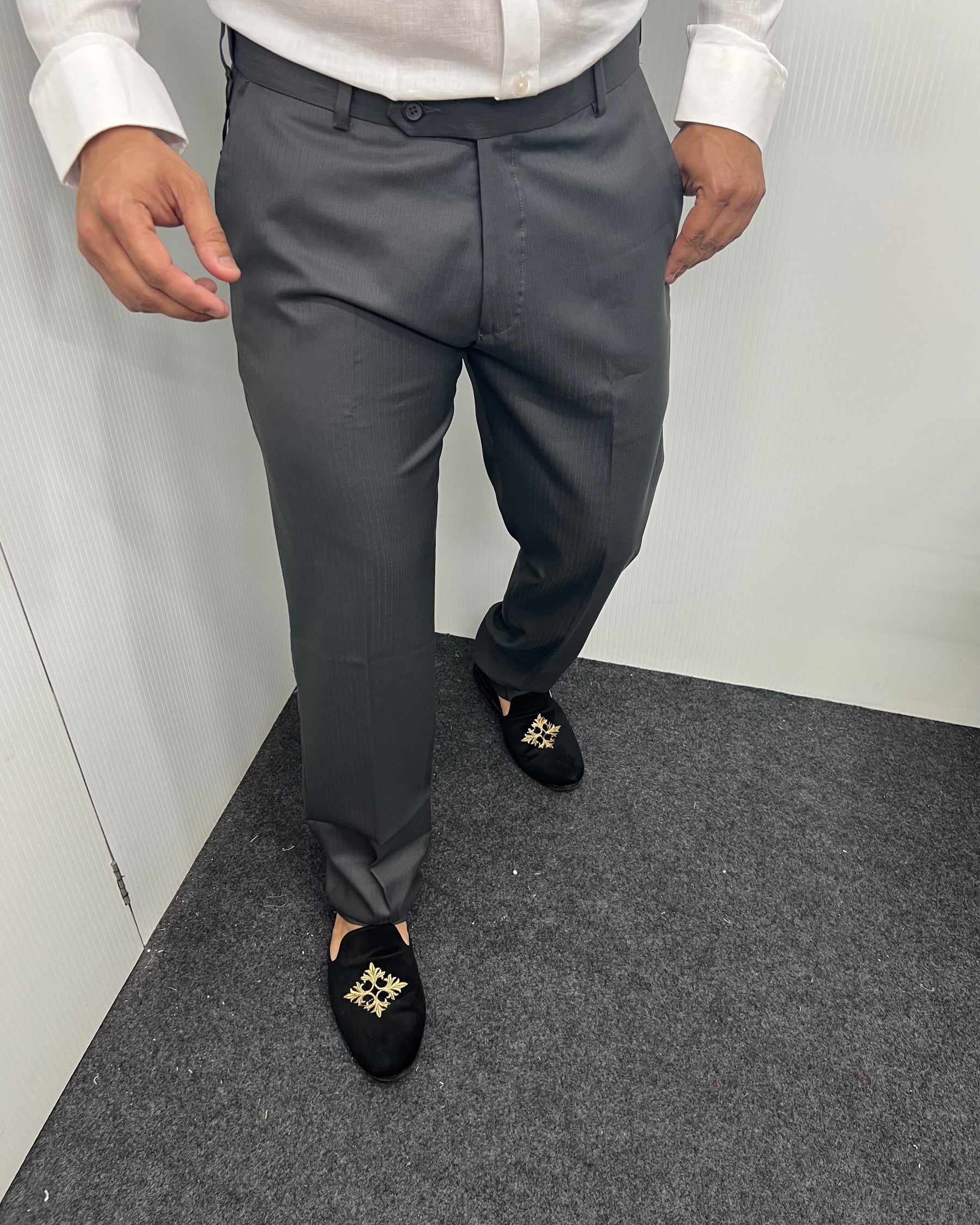 Dark Gray Self Line Straight Fit Flexiwaist Business Class Formal Pant