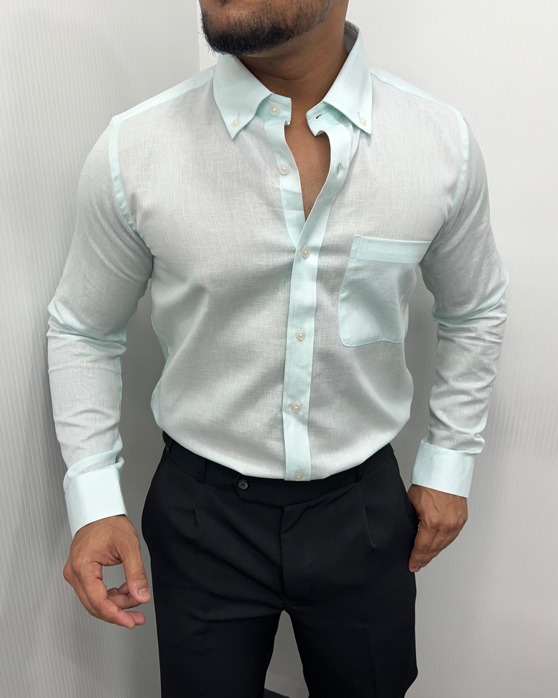 Ocean Blue Cotton Linen Shirt