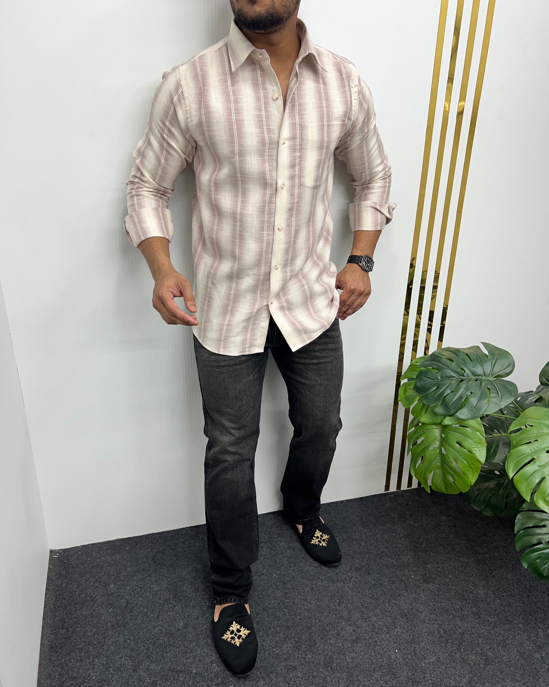 Self Striped Jute Cotton Shirt