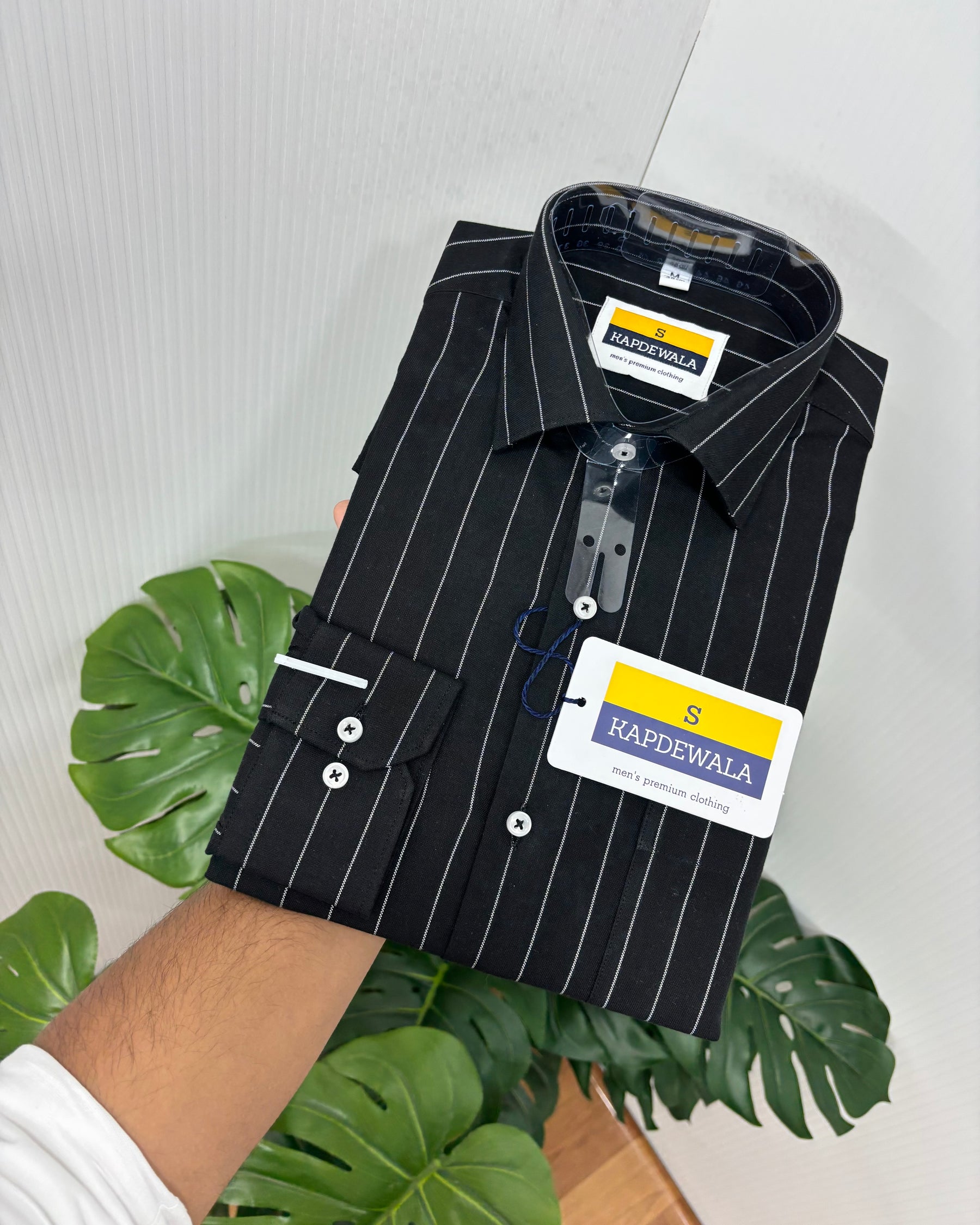 Black Lux Cotton Oxford Striped Shirt