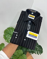 Black Lux Cotton Oxford Striped Shirt
