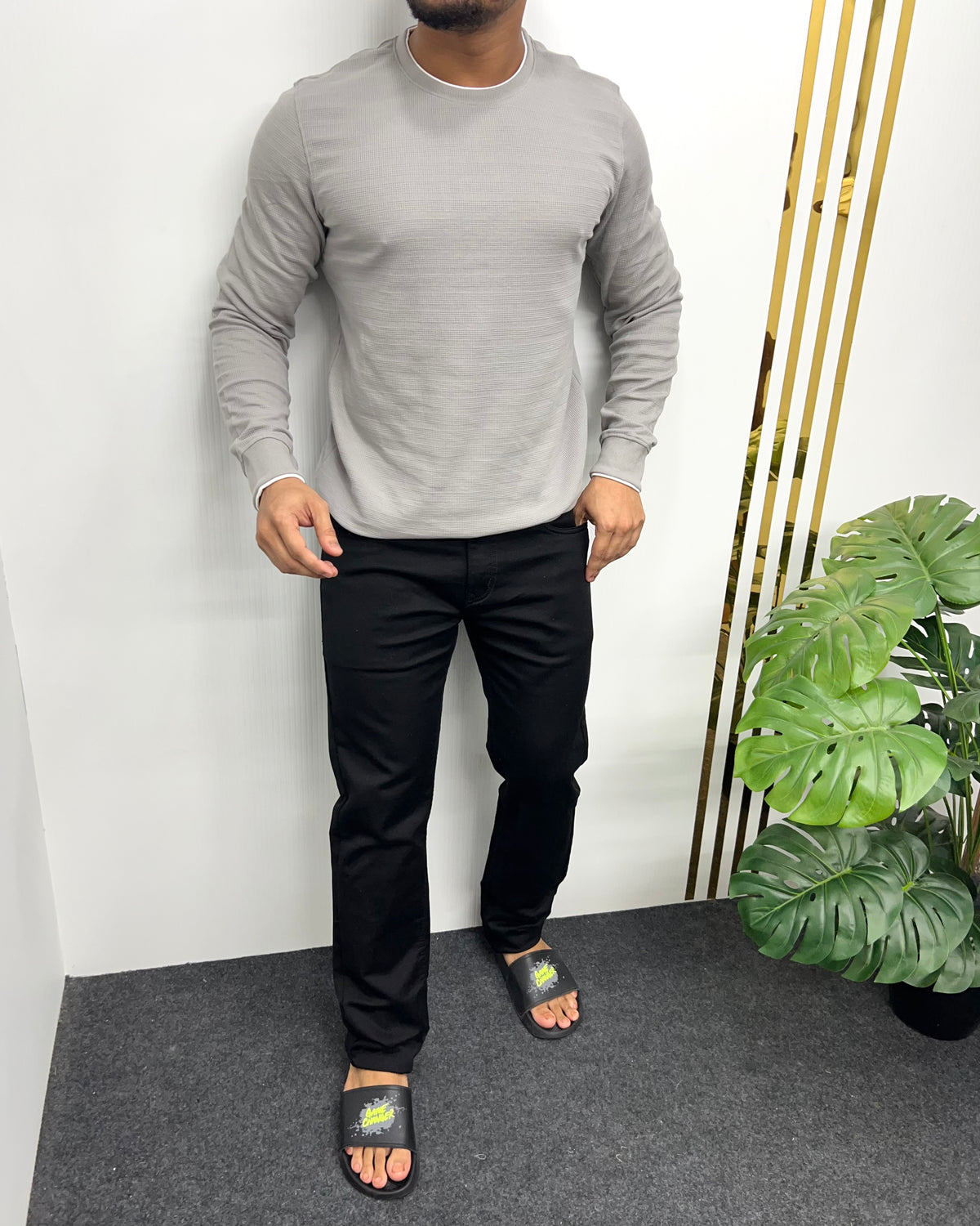 Light Gray Plain Knit T-Shirt