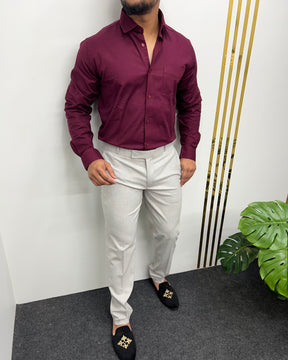 Maroon Business Class Oxford Lycra Formal Shirt