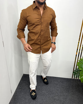 Brown Business Class Oxford Lycra Formal Shirt