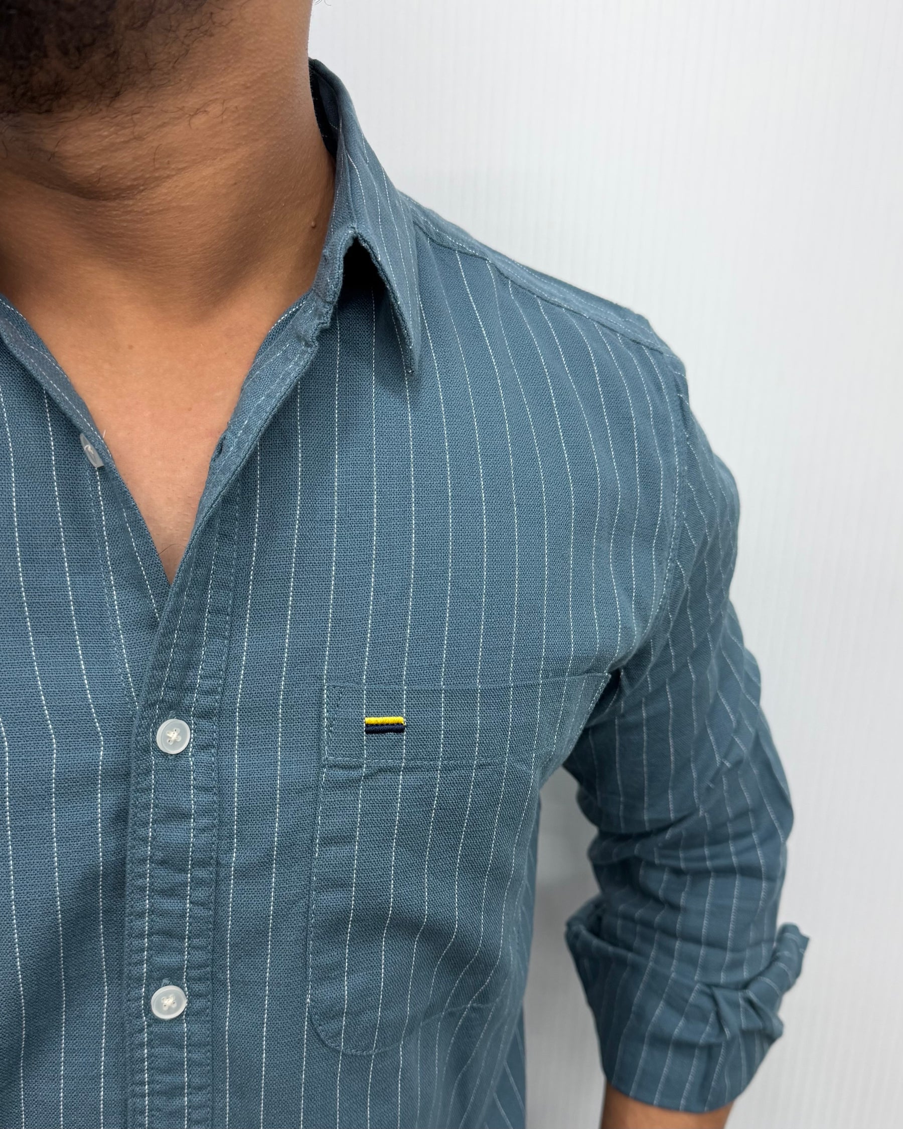 Steel Blue Viscose Fabric Striped Shirt