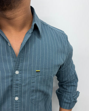 Steel Blue Viscose Fabric Striped Shirt