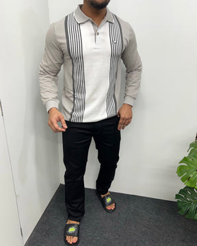 Light Gray Striped Full Sleeve T-Shirt