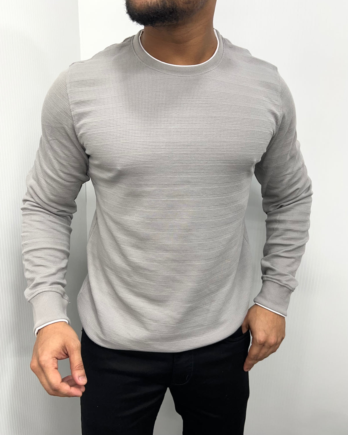 Light Gray Plain Knit T-Shirt
