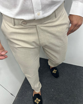 Beige Melange Flexiwaist Business Class Formal Pant