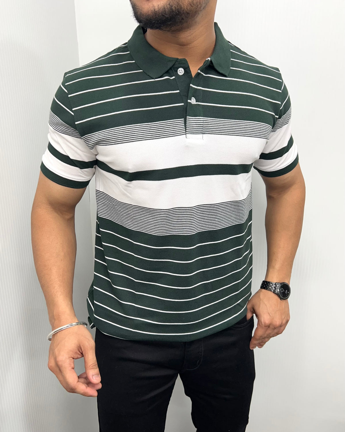 Green Collar Matty Striped T-Shirt