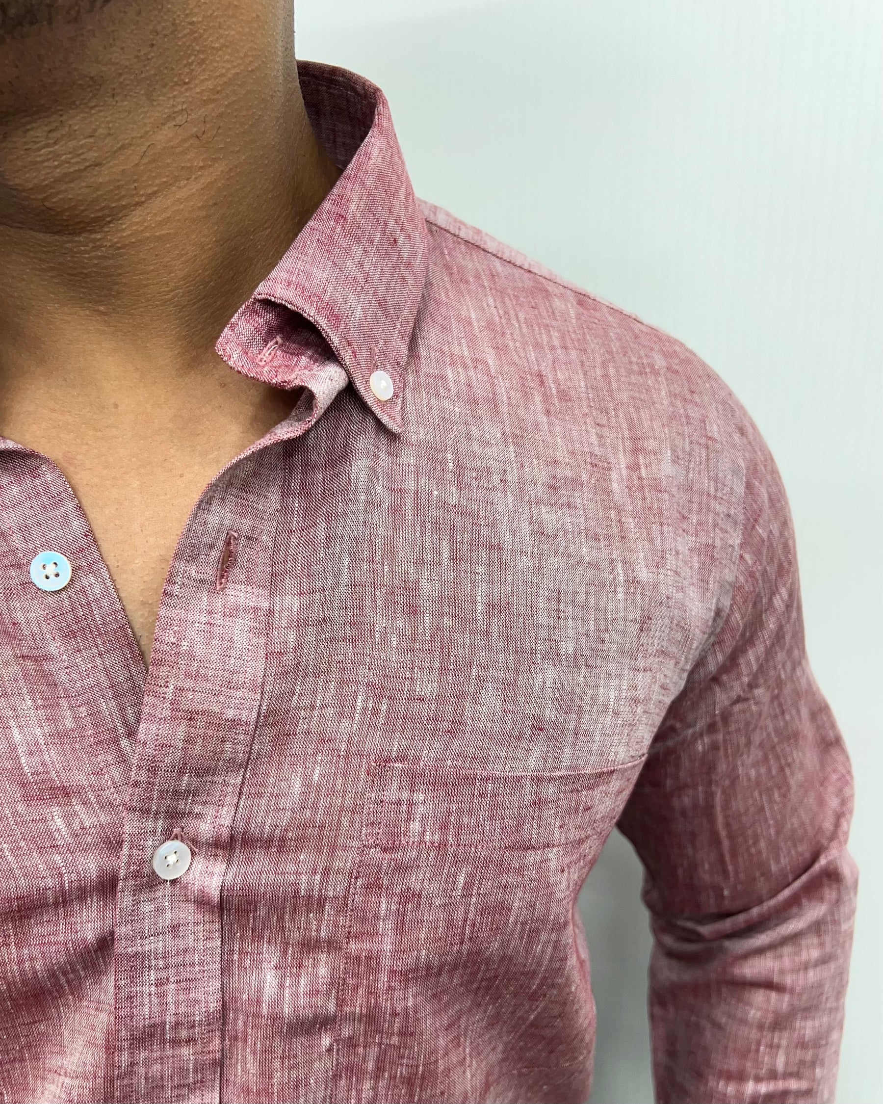 Red Melange Cotton Linen Shirt