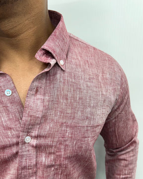 Red Melange Cotton Linen Shirt