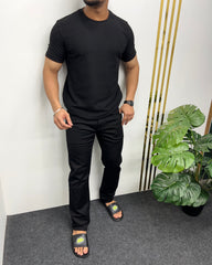 Black Plain Half Sleeve Knit T-Shirt