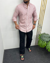 Dark Pink Cotton Oxford Striped Shirt