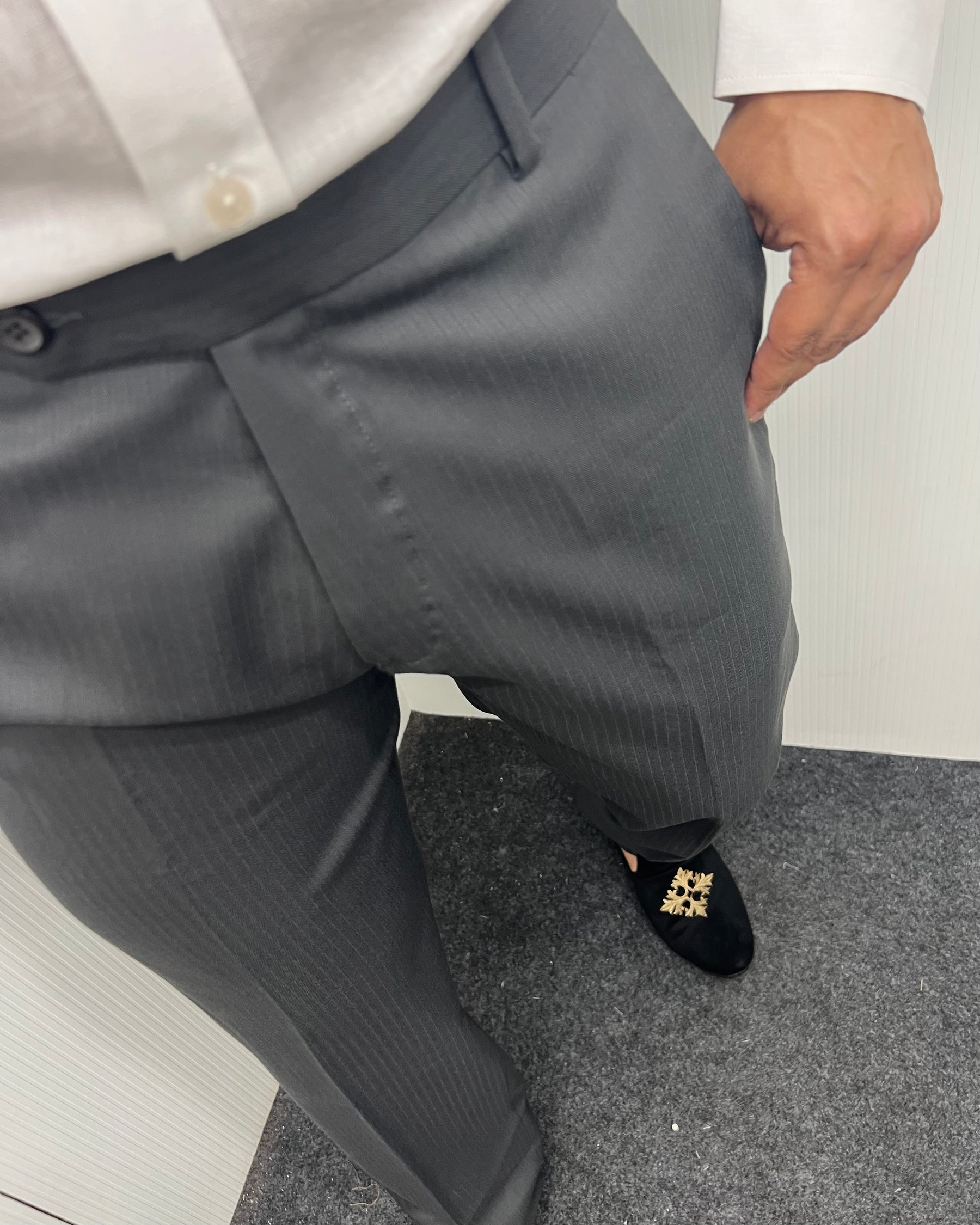 Dark Gray Self Line Straight Fit Flexiwaist Business Class Formal Pant