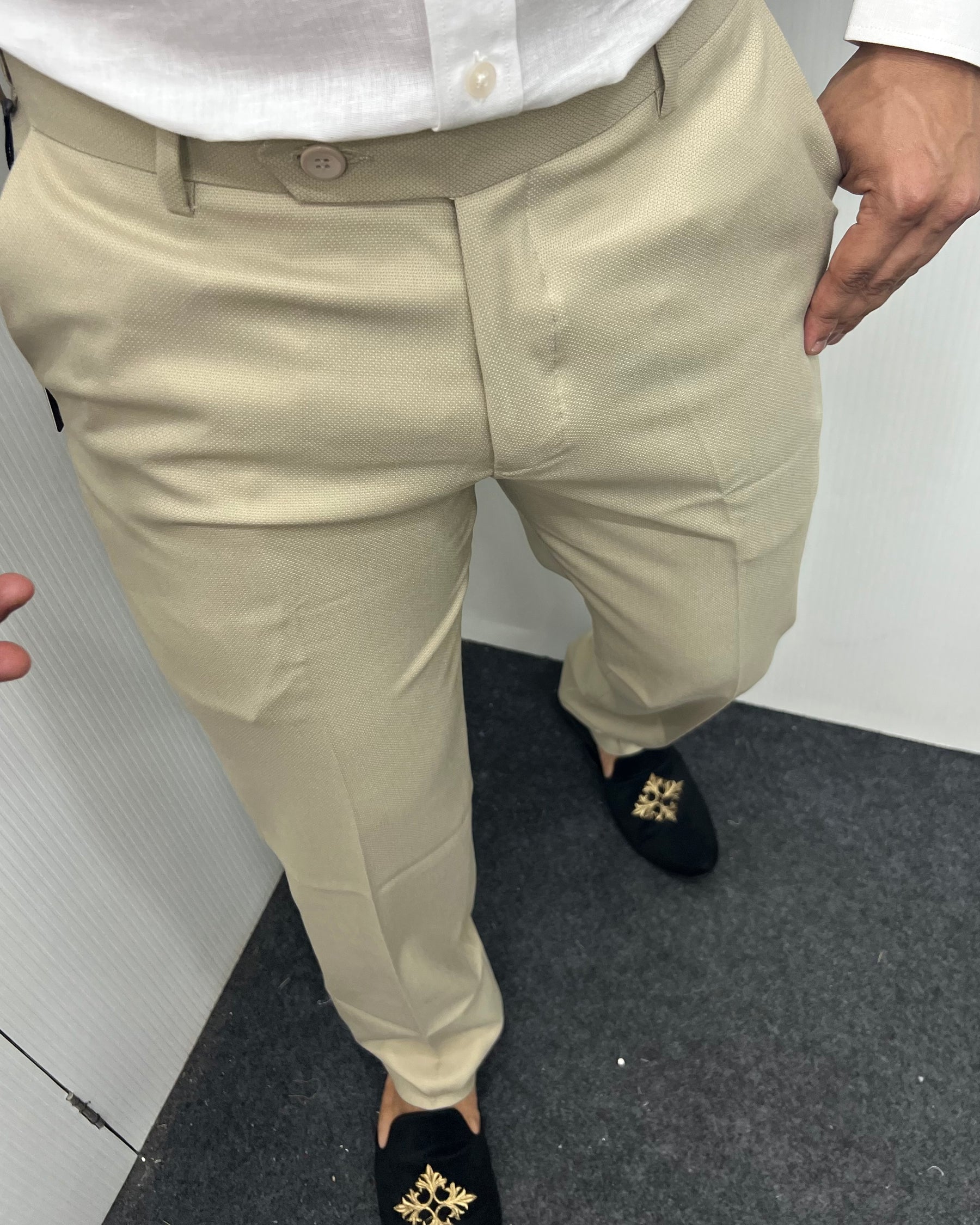 Beige Straight Fit Dobby Flexiwaist Business Class Formal Pant