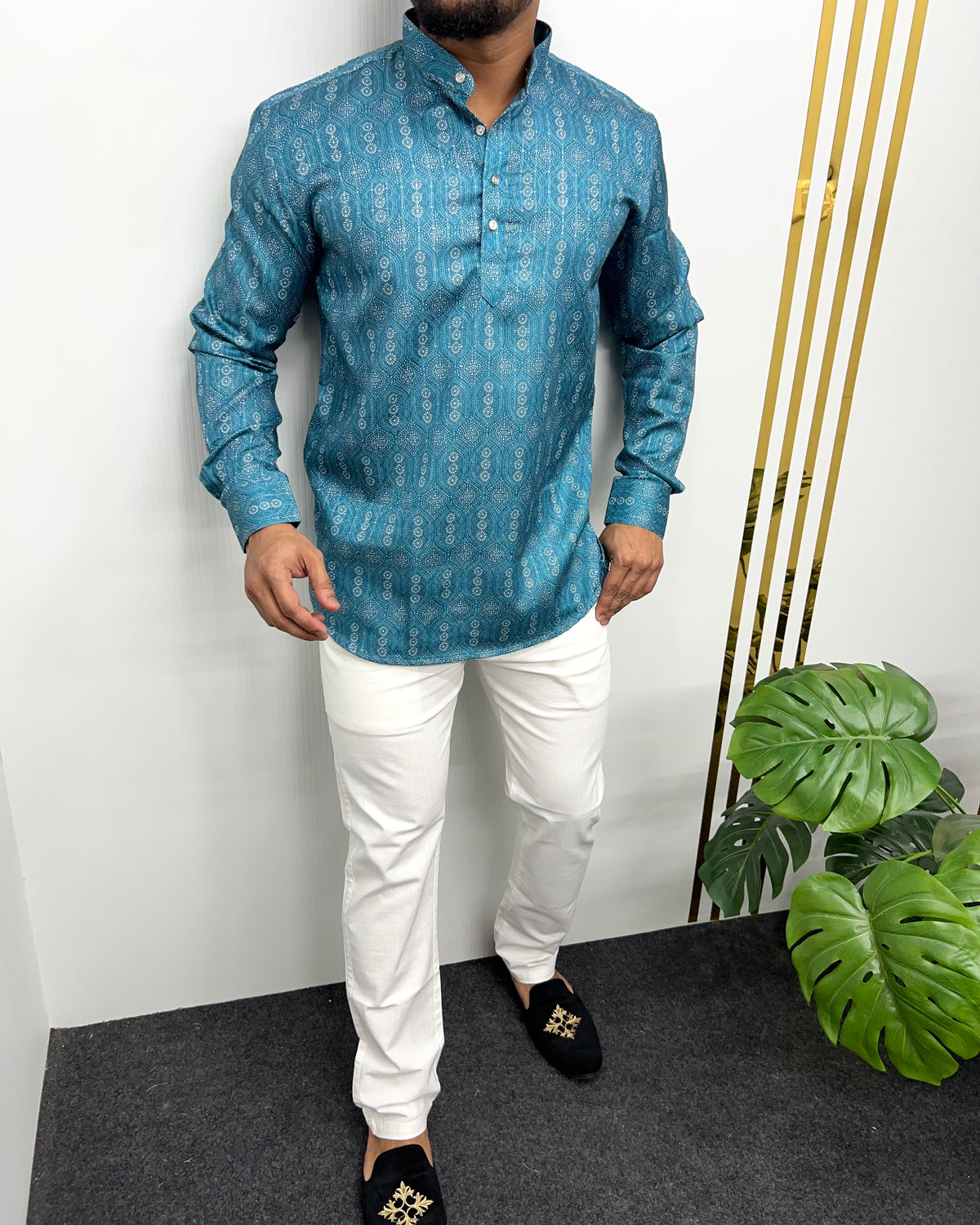 Jari Fabric Printed Premium Short Kurta