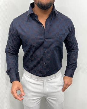 Purple Self Checks Premium Giza Cotton Shirt