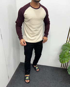 Beige & Maroon Raglan T-Shirt