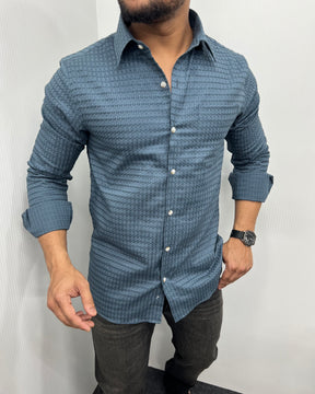 Classic Blue Self Embroidery Shirt