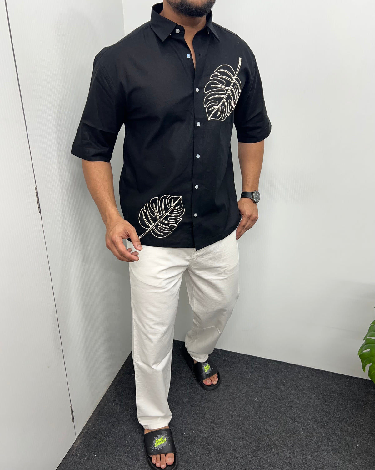 Embroidery Cotton Linen Half Shirt