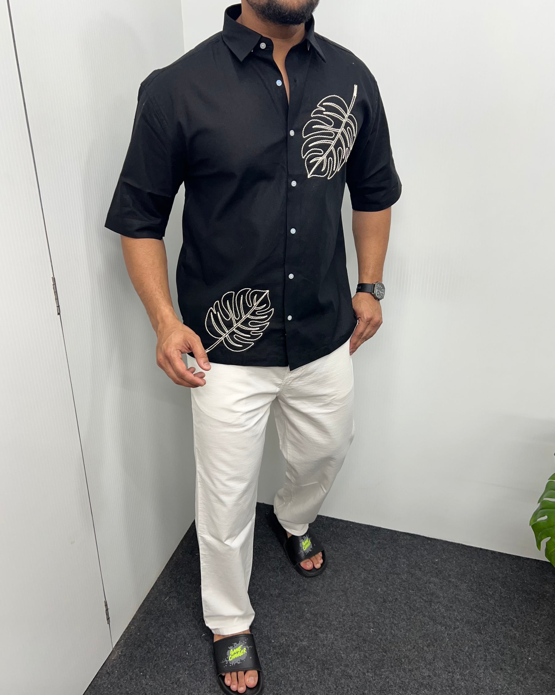 Embroidery Cotton Linen Half Shirt