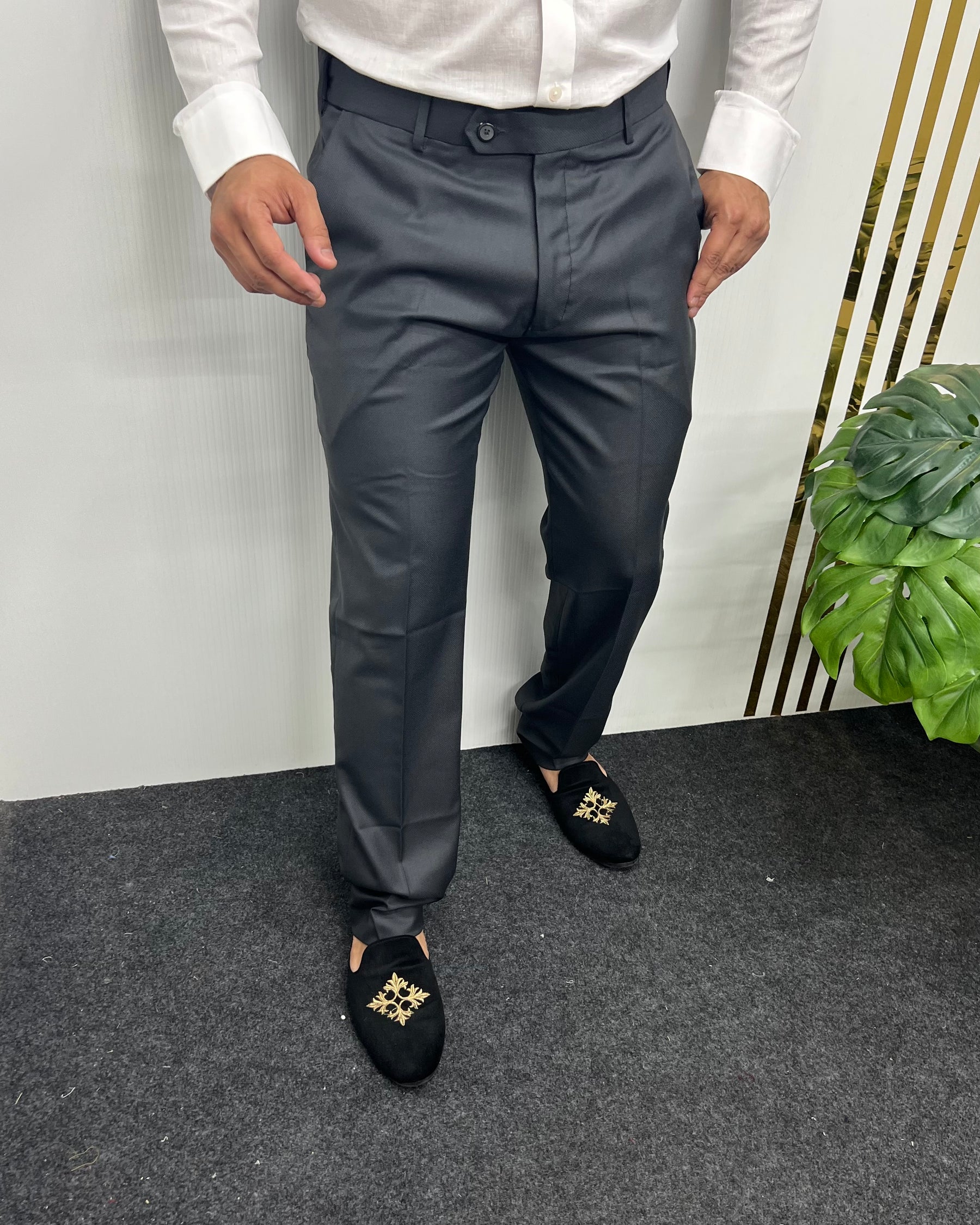 Dark Gray Straight Fit Dobby Flexiwaist Business Class Formal Pant